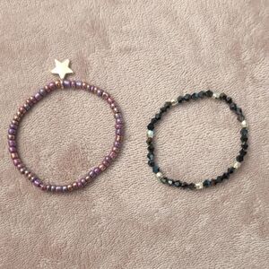 Star Charm Purple and Black Beaded Bracelets
